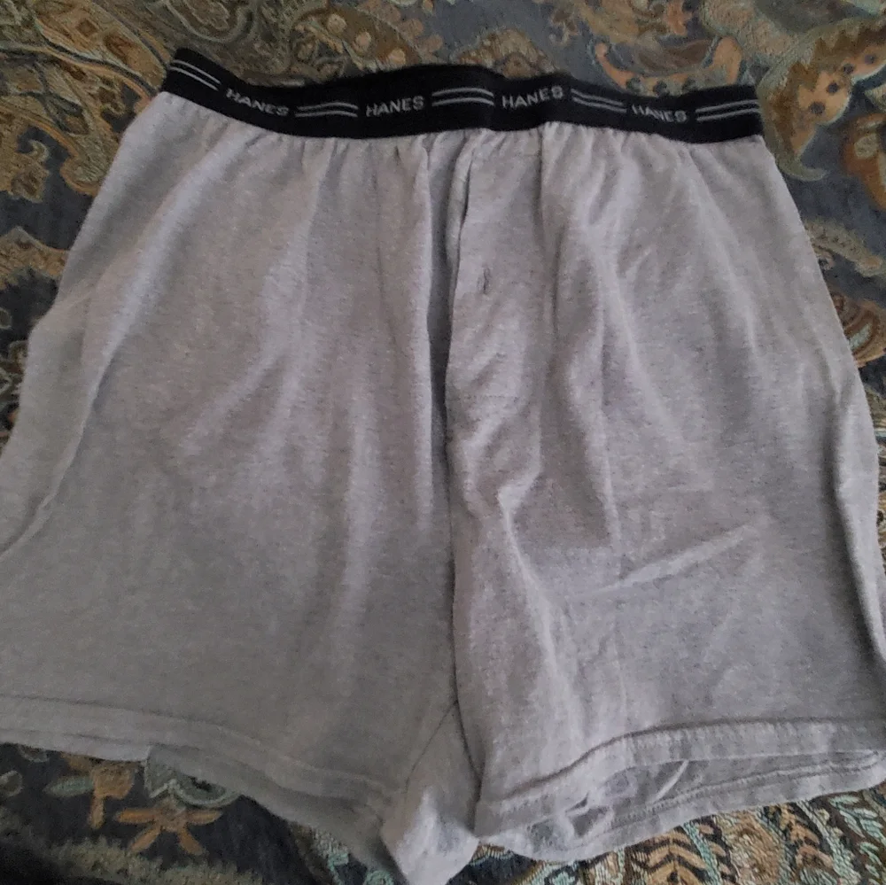 Hanes Light Gray Cotton-Blend Men's Boxer Shorts with Black Logo Waistband